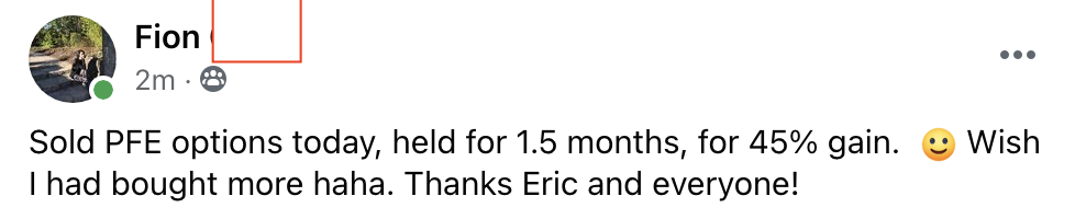 418 - Fion made 45% from PFE in 1.5 months
