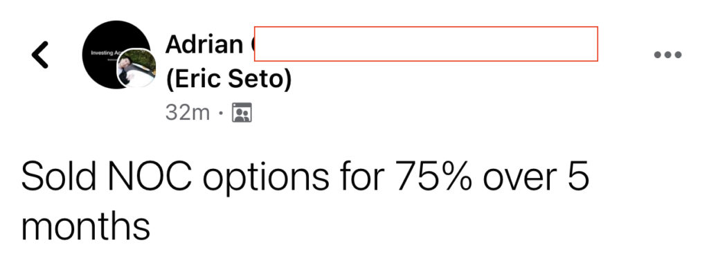 427 - Adrian made 75% from NOC in 5 months