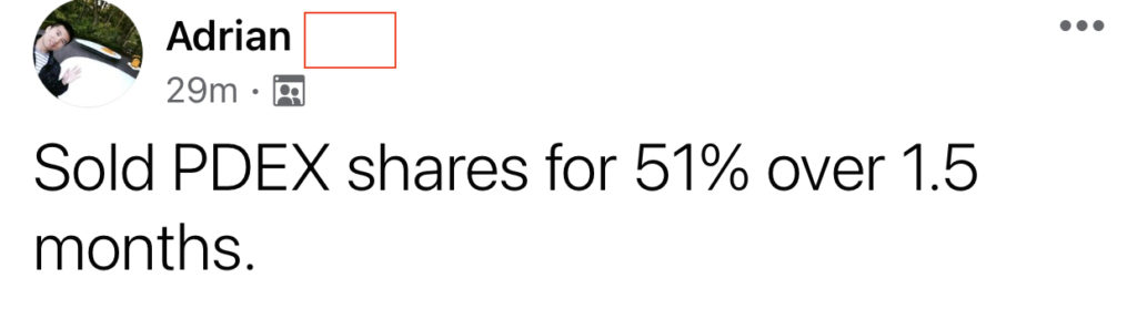 430 - Adrian made 51% from PDEX in 5 months