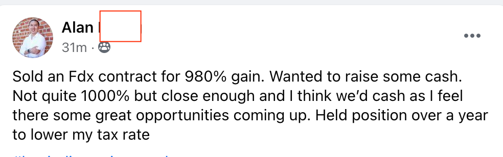 436 - Alan L made 980% from FDX in 15 months