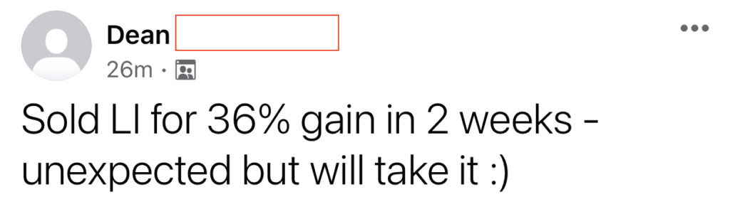 437 - Dean made 36% from Li in 2 weeks