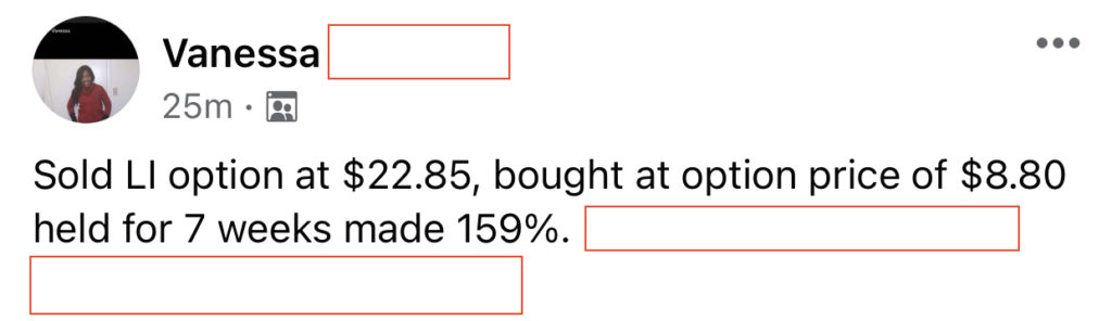 479 - Vanessa made 159% from Li in 2 months