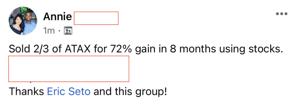 482 - Annie made 72% from ATAX in 8 months