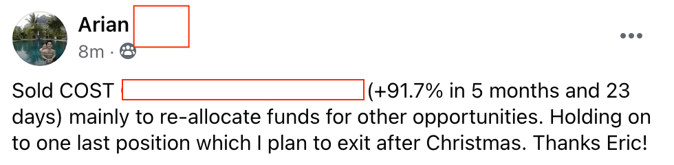 489 - Arian made 91% from COST in 5 months