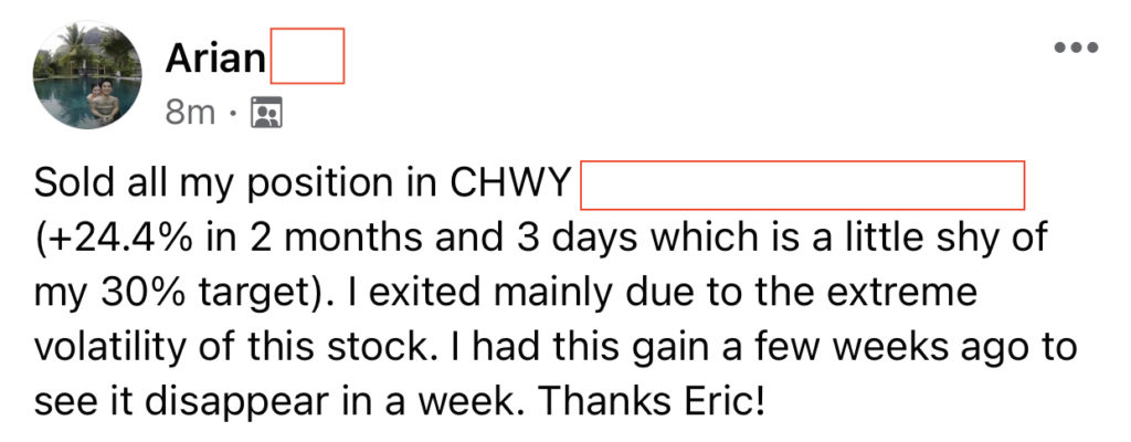 490 - Arian made 24% from CHWY in 2 months