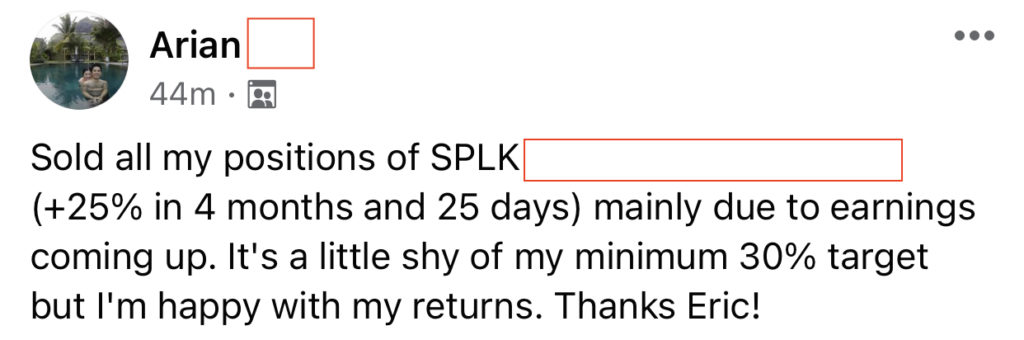 495 - Arian made 25% from SPLK in 4 months