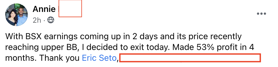 417 - Annie made 53% from BSX in 4 months