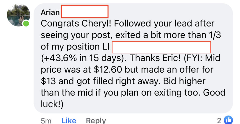 439 - Arian made 44% from Li in 2 weeks