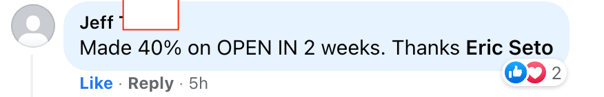 505 - Jeff T made 40% from OPEN in 2 weeks