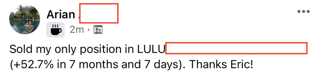 507 - Arian made 53% from LULU in 7 months