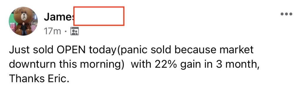 508 - James X made 22% from OPEN in 3 months