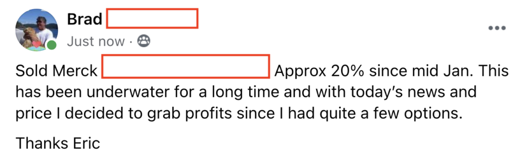 511 - Brad made 20% from MRK in 9 months