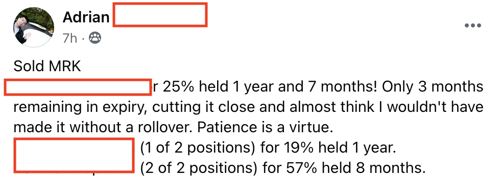 513 - Adrian made 25% from MRK in 1.5 years