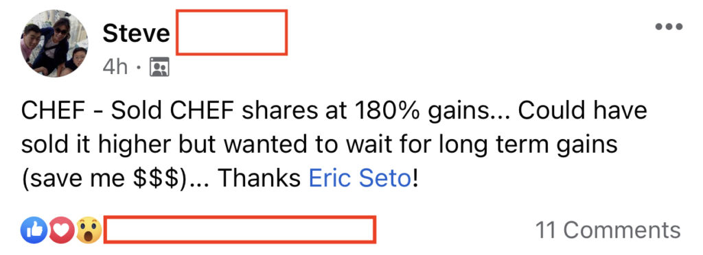517 - Steven made 180% from CHEF in 13 months