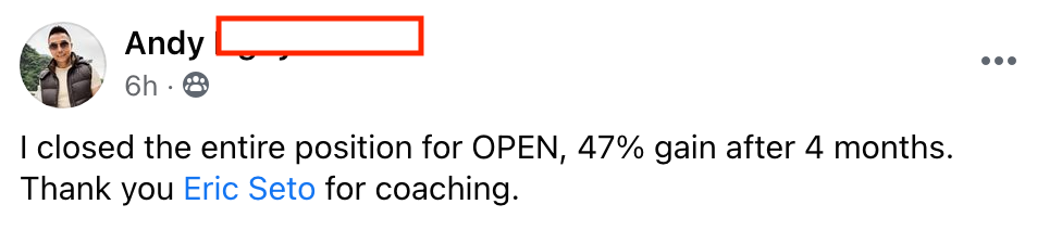 531 - Andy made 47% from OPEN in 4 months