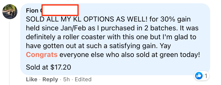 540 - Fion made 30% from KL in 10 months