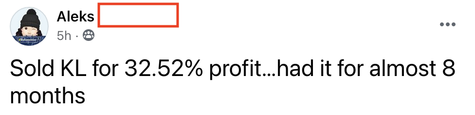 550 - Alex made 32% from KL in 8 months