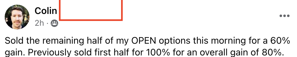574 - Colin made 60% from OPEN in 4 months