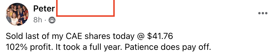 588 - Peter V made 102% from CAE in 1 year