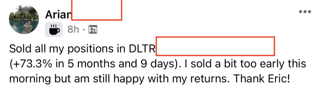 596 - Arian made 73% from DLTR in 5 months