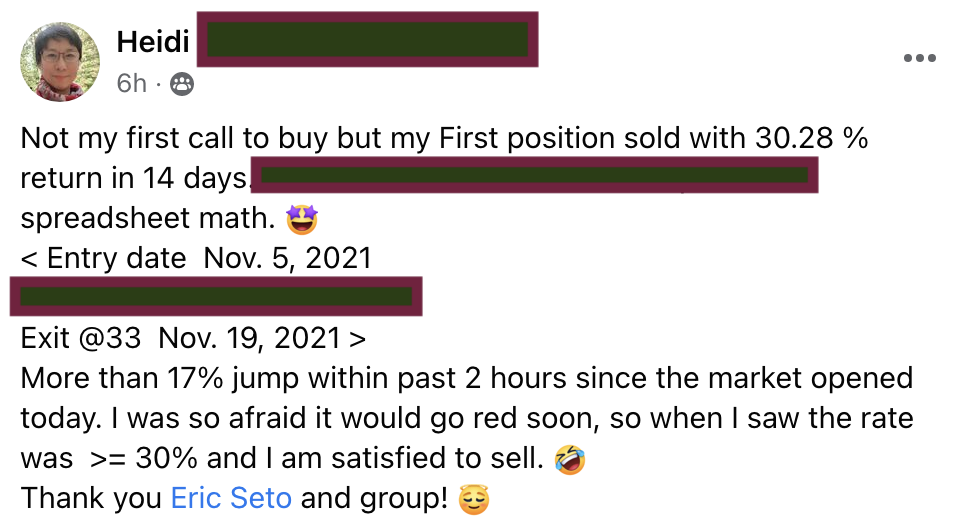 608 - Heidi Wang made 30% from MU in 1 month