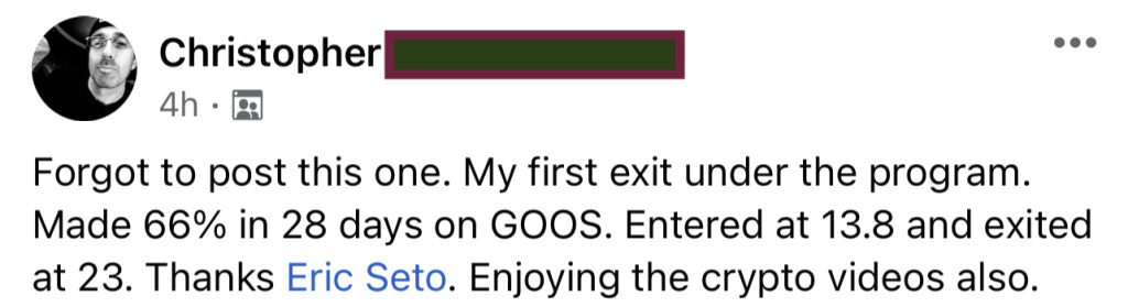 609 - Chris D made 66% from GOOS in 1 month