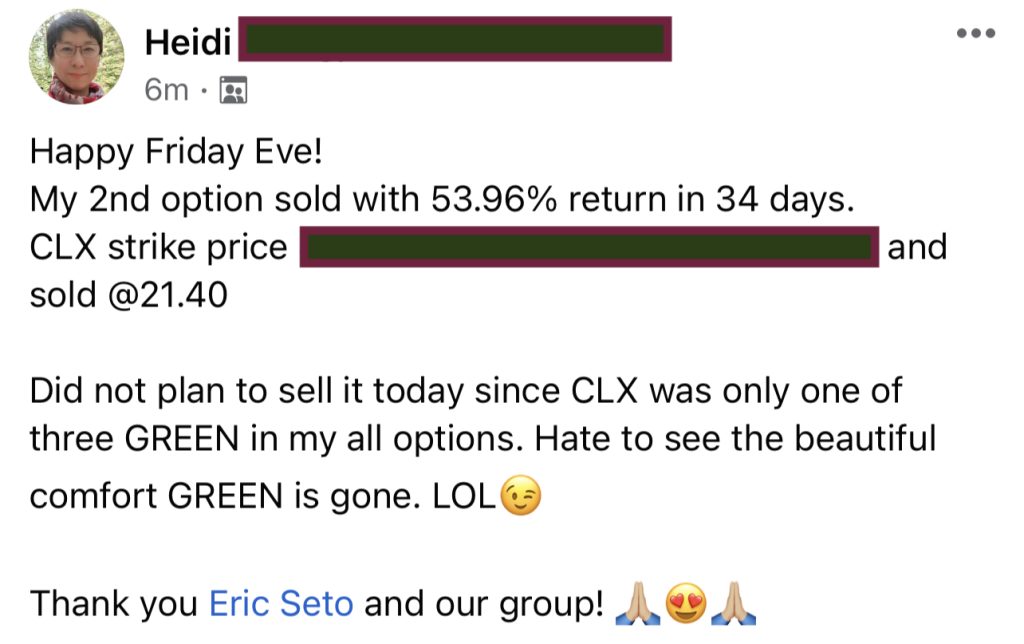 610 - Heidi made 53% from CLX in 34 days