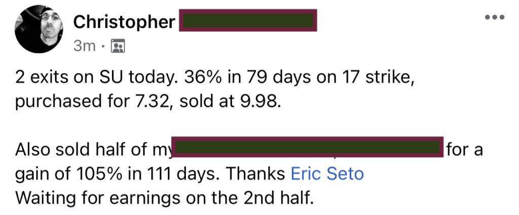 613 - 614 - Chris made 36% to 105% from SU in 4 months