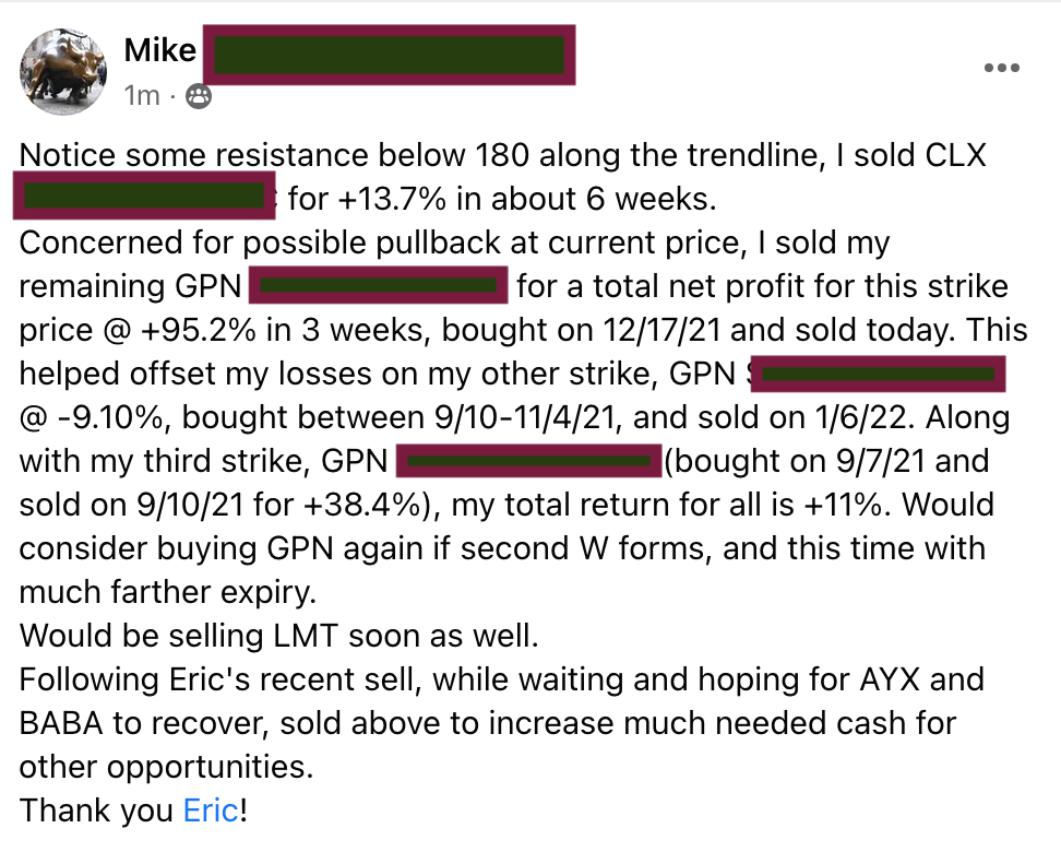 617 - 618 Mike made 14% from CLX in 1.5 months and 11% from GPN in 4 months