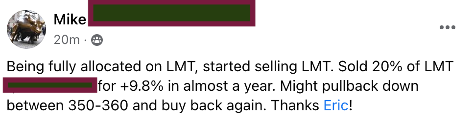 621 - Mike made 10% from LMT in 1 year