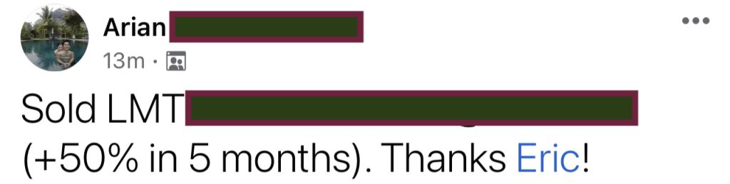 629 - Arian made 50% from LMT in 5 months