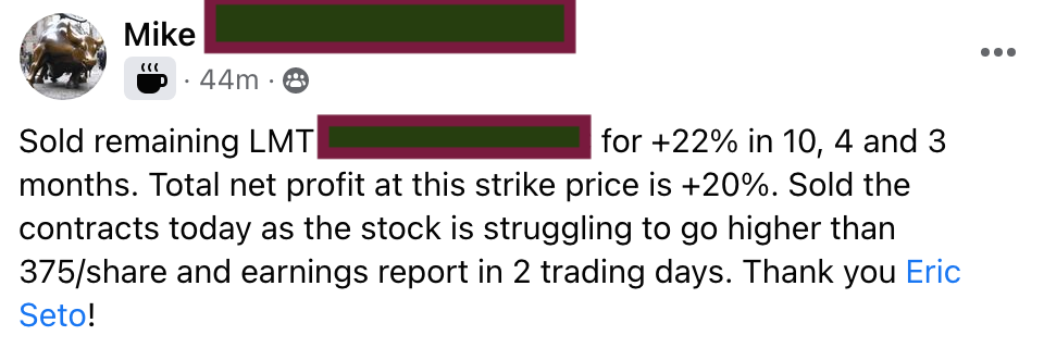 642 - Mike made 22% from LMT in 4 months