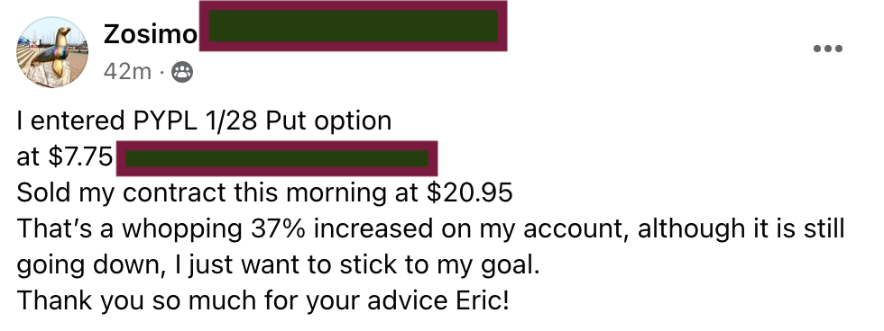 651 - Lisa made 170% from the PYPL hedge position in 1 month