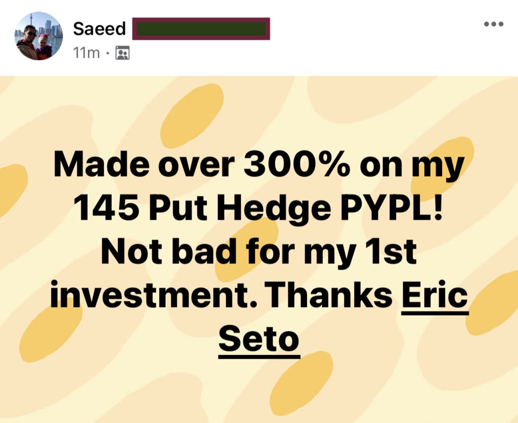 656 - Saeed made 300% from PYPL hedge put position in 1 month