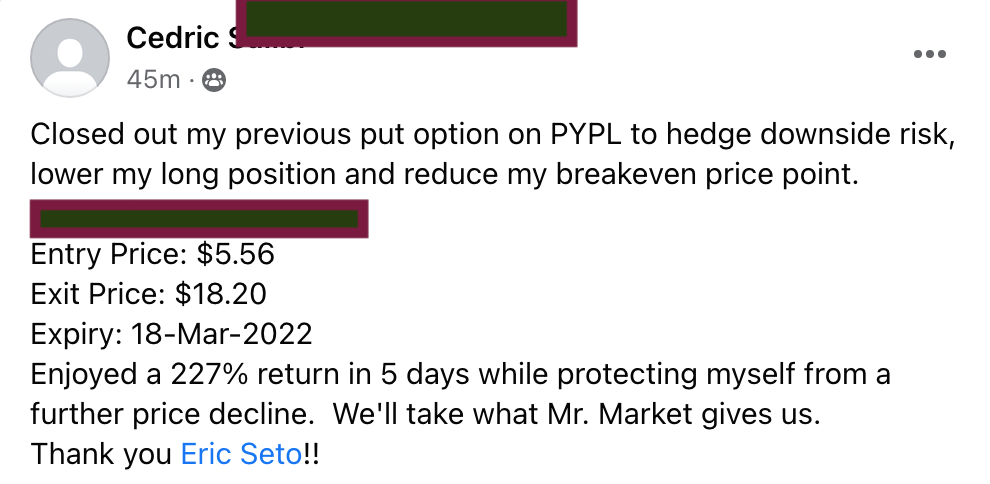 659 - Cedric made 227% from PYPL put position in 1 month