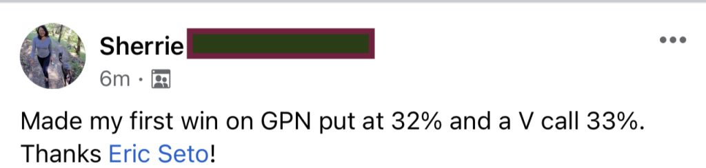 663 - 664 Sherrie C made 32% from GPN in 1 month (hedge) and 33% from V in 1 month