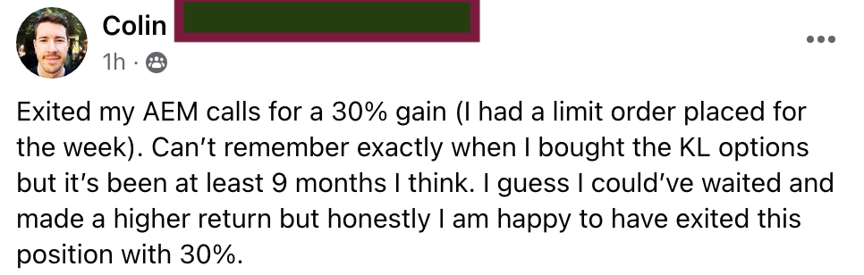 680 - Colin made 30% from AEM in 9 months