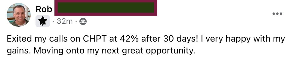 681 - Rob M made 42% from CHPT in 1 month