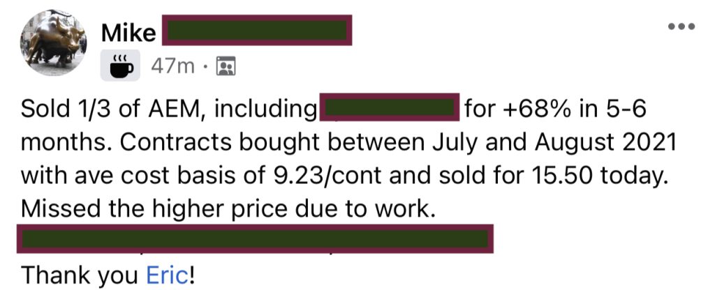 686 - Mike made 68% from AEM in 6 months