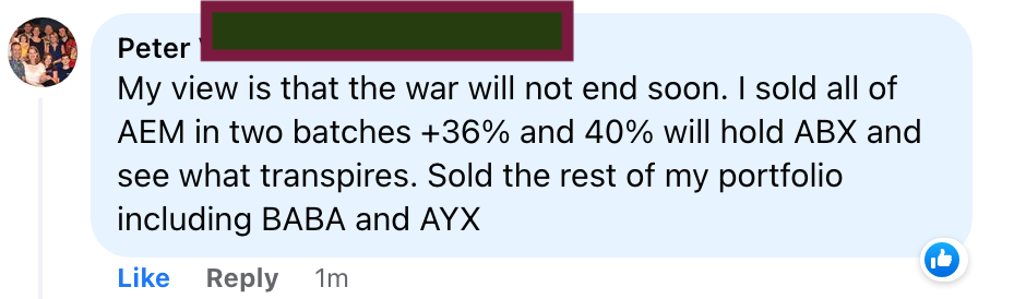 689 - Peter V made 38% from AEM in 1 year